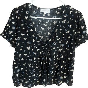 Pink Rose Black Floral Crop Top